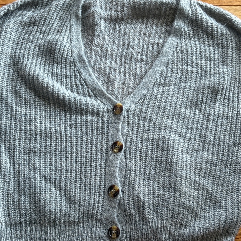 Essentials Gray Ribbed Cardigan - Picture 4 of 4